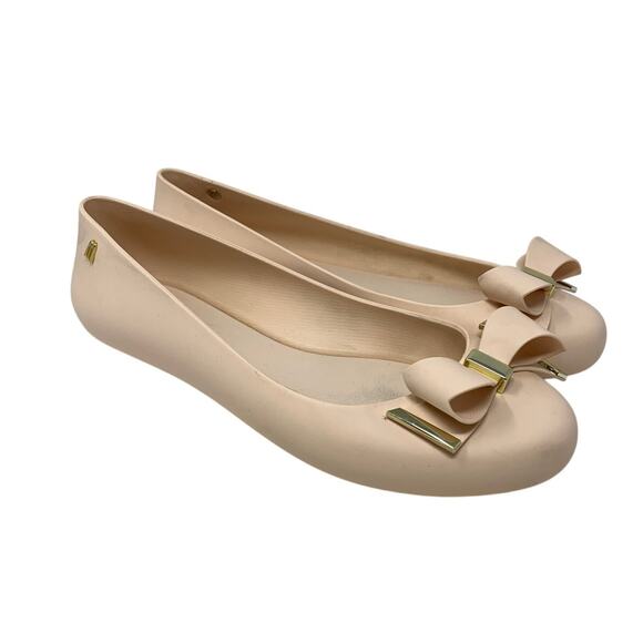 Melissa Space Love III Flats Womens Size 9 Chalk Pink Matte Gold Tone Bow - Picture 1 of 7
